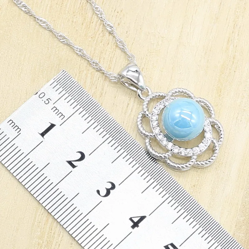 Голубой жемчуг серебро 925 набор украшений для женщин светильник голубой топаз