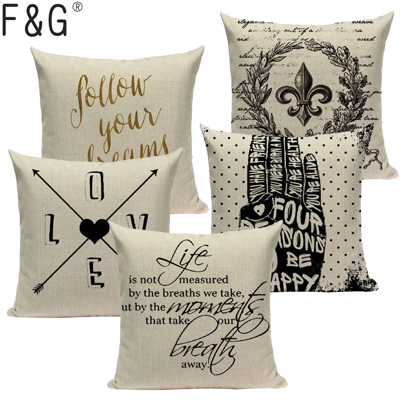 Хлопчатобумажная льняная наволочка с буквами для подушки стильный