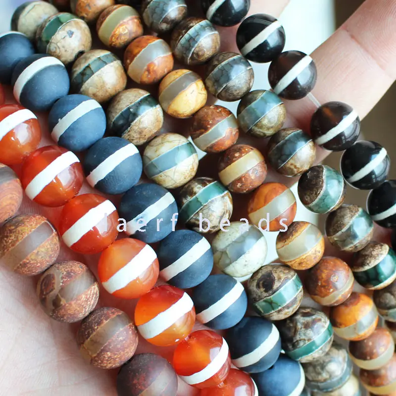 

6 8 10 12mm one line Red black brown Green DZI beads Tibet Round Agate stone spacer beads DIY Loose Beads 15"