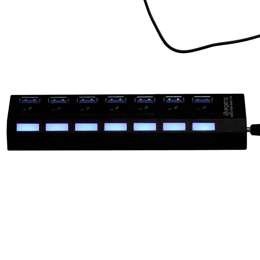 

7-Ports USB Hub 3.0 HUB with On/Off Switch AC Adapter Cable Splitter for PC Laptop US Plug