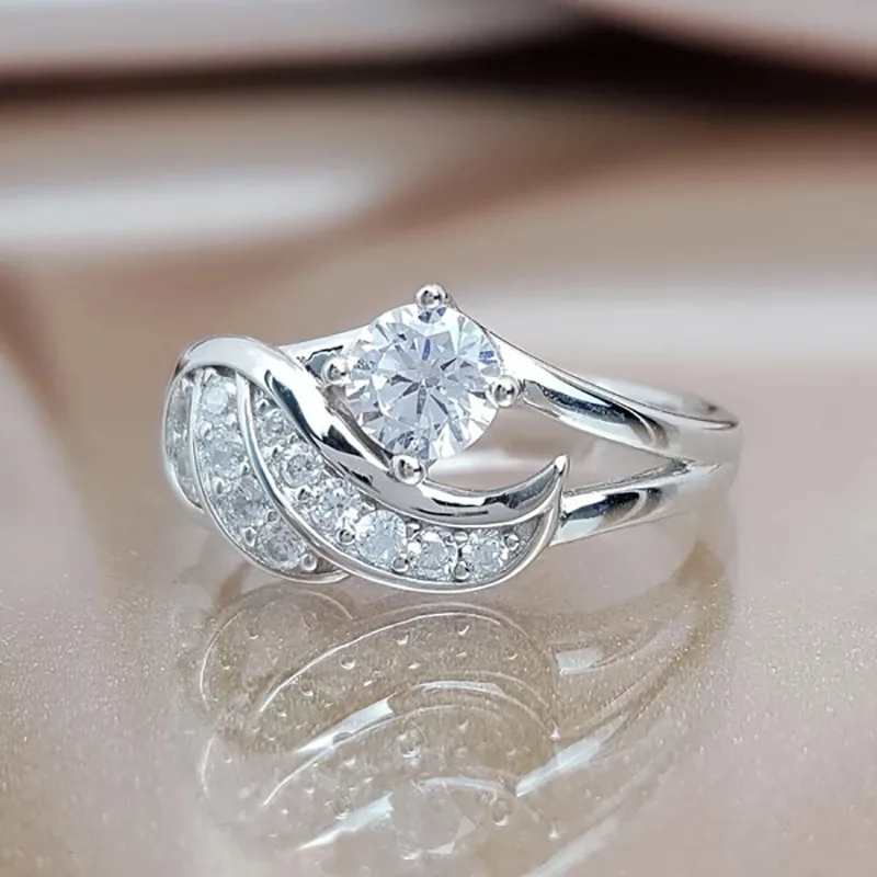 

Women's 925 Silver Angel Wings Micro Inlaid Zircon Ring Gift Jewelry Ring Wholesale Size 5-10