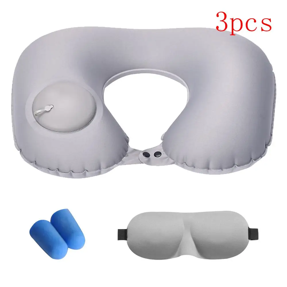 grey 3pcs 1/3Pcs Inflatable Cervical Pillow Outdoor Inflatable Pillow Travel Air Pillow Sex U Shape Neck Pillow Earplugs Eyemask - Цвет: grey 3pcs