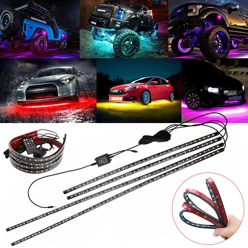 LED Neon Undercar Glow light 12V RGB Car Chassis Light Underglow Atmosphere Decorative Bar Lights Kit APP Control For Car Bottom