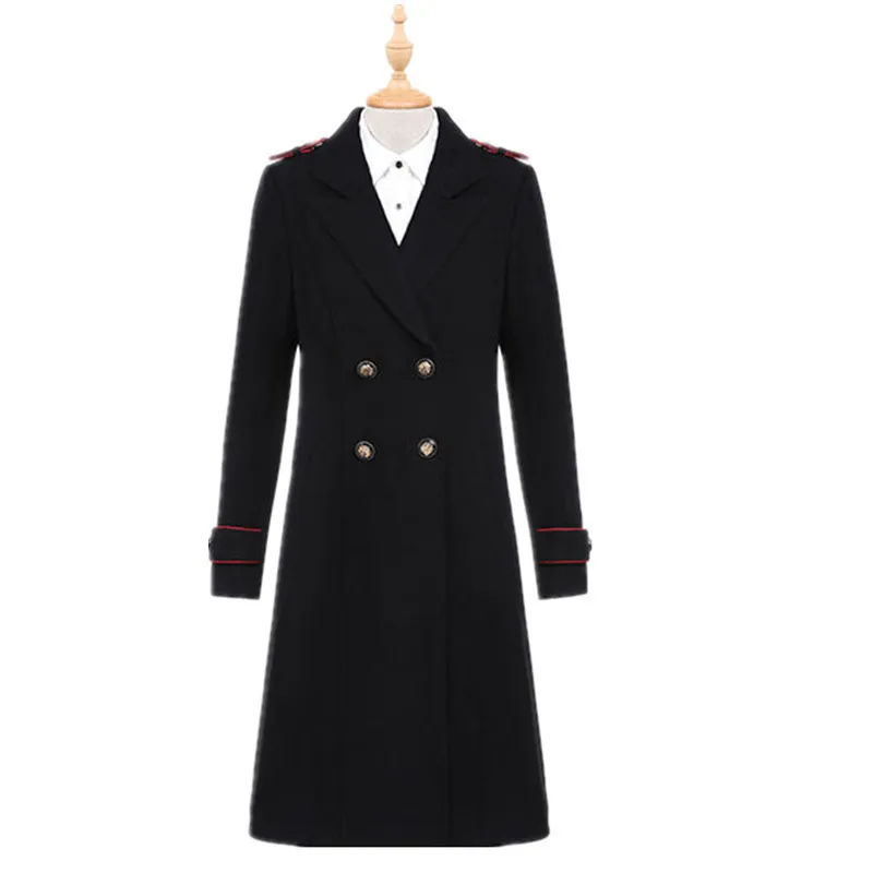 Элегантное двубортное шерстяное пальто для женщин корейский стиль Тонкий Бизнес