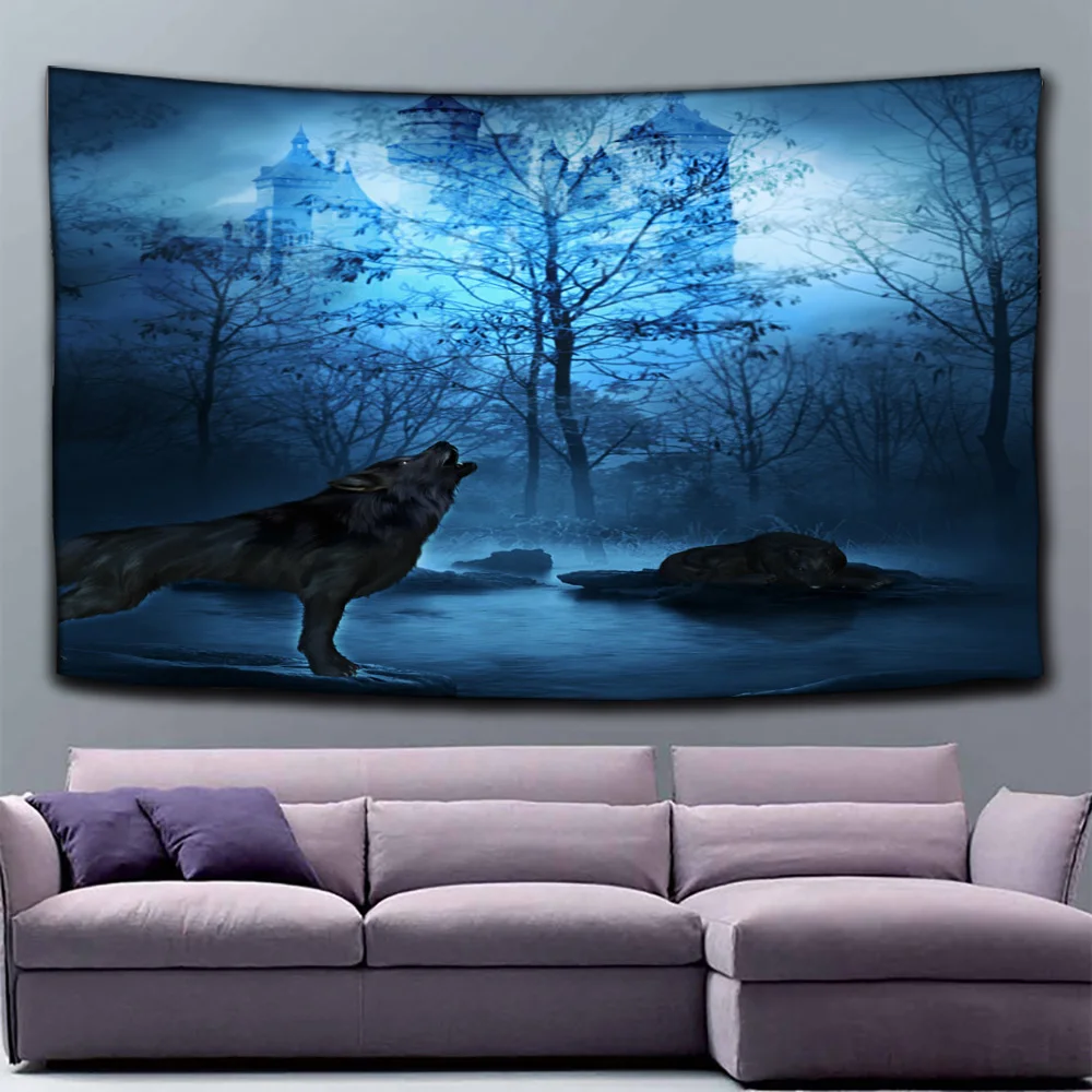 

Wolf Tapestry Wall Hanging Home Living Room Cartoon Animal Fabric Hanging Painting Decor Blanket Beach Towel