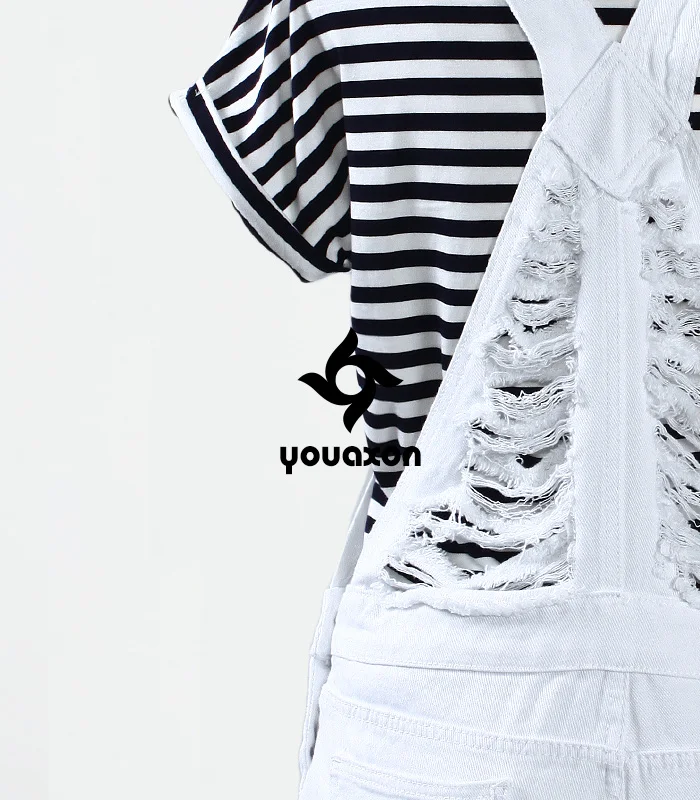 2017 Youaxon женские рваные джинсовые шорты комбинезон джинсы для женщин (белый)|denim bib