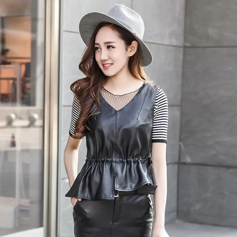 

2022 New Spring Autumn Sexy Women Irregular Faux Leather Vest Women V Neck Sleeveless Tank Tops PU Vest 4XL Y20