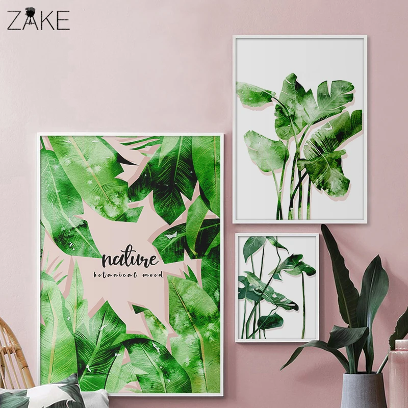 Тропическое растение холст картина листья плакат и принты акварель банан лист