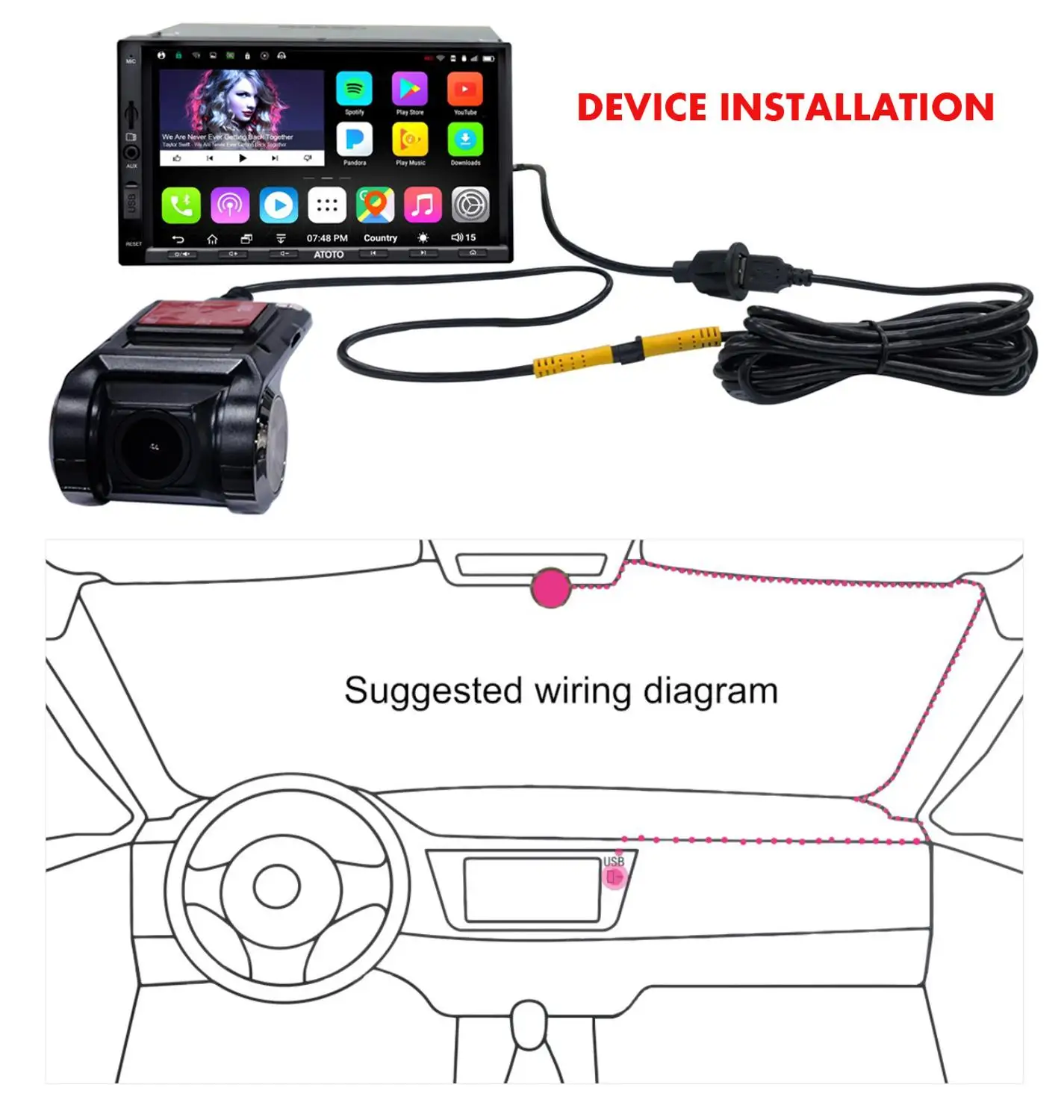 $57.47 ATOTO Z-AC-44P2 1080P USB DVR On-Dash Camera - Recording Video On Camera End - Operation & Preview from ATOTO A6 Car Stereo Side