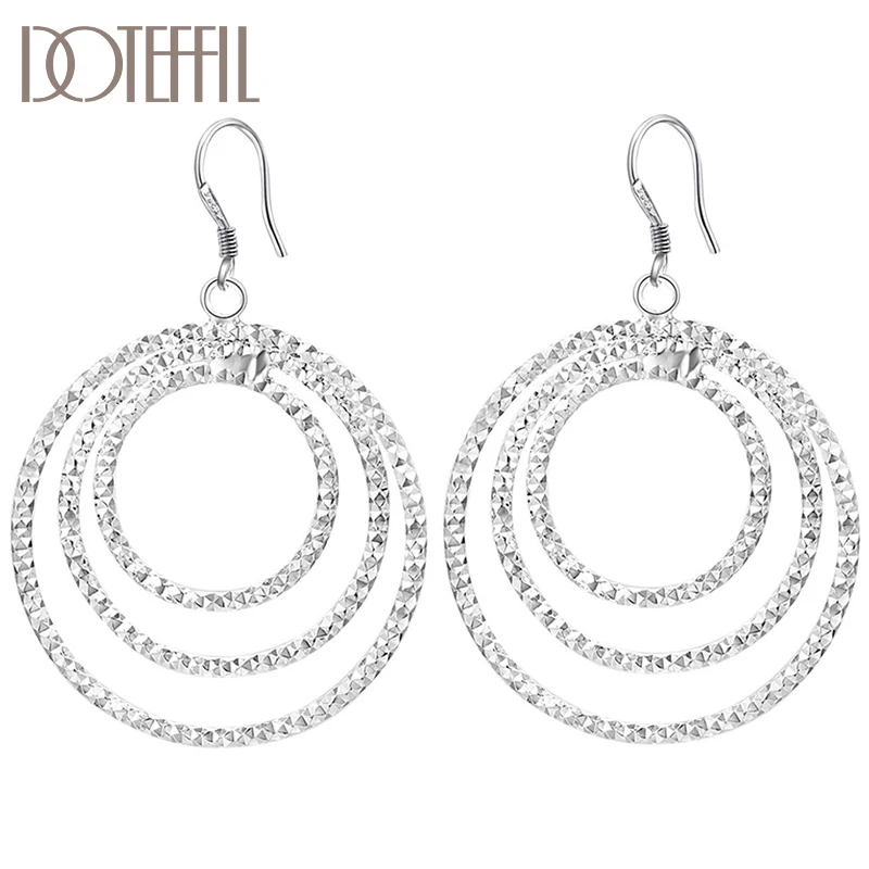 

DOTEFFIL 925 Sterling Silver Three Circle Pendant Earring For Women Lady Wedding Engagement Party Fashion Jewelry