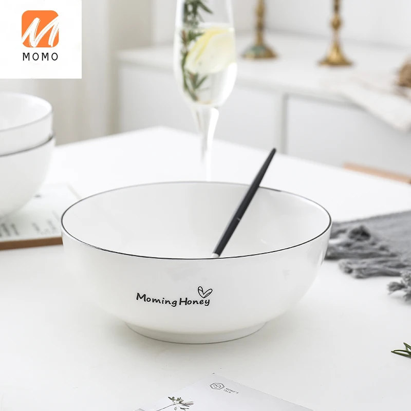 

Creative Ceramic Tableware Household Big Soup Bowl 8-Inch Large Bowl Noodle Bowl Good-Looking Bowl Soup Plate