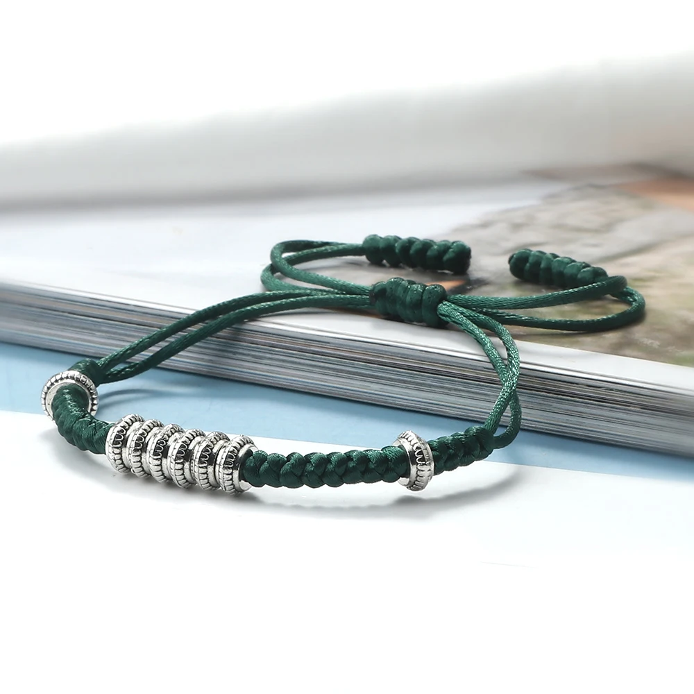 Тибетский плетеный браслет с бусинами золотого цвета красная и Черная веревка