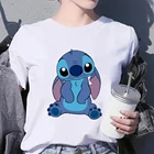 Модная футболка, Забавные футболки с коротким рукавом из мультфильма Лило и Ститч, летняя парная футболка, повседневные универсальные топы для взрослых, женская одежда