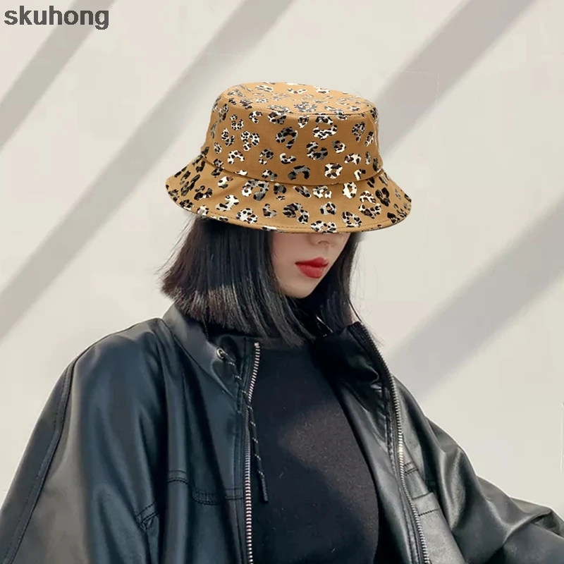 

Double Sided Sunshade Cap Women Leopard Print Bucket Hat Outdoor Fisherman Hat