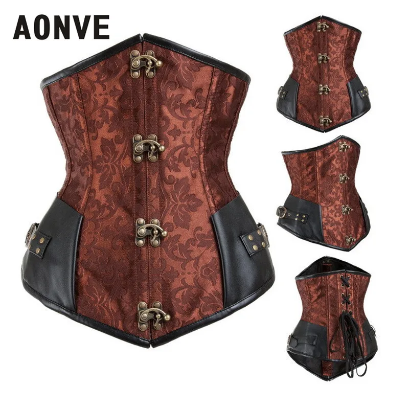 Aonve Женский корсет пояс под грудь винтажный корсаж коричневый черный готический