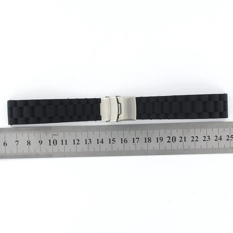 

New Black Silicone Waterproof Diving Watchband Strap Deployment Clasp 18mm