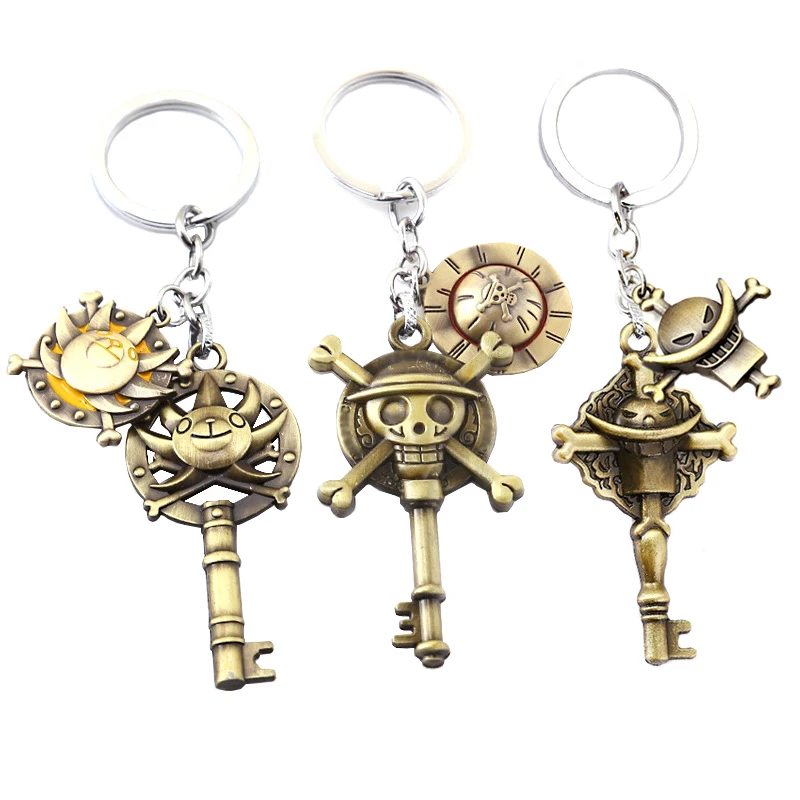 

New One Piece Keychains with box Sunny Luffy Metal Key Chain Ring Pendant Anime Keychain Key Holder Charm Jewelry