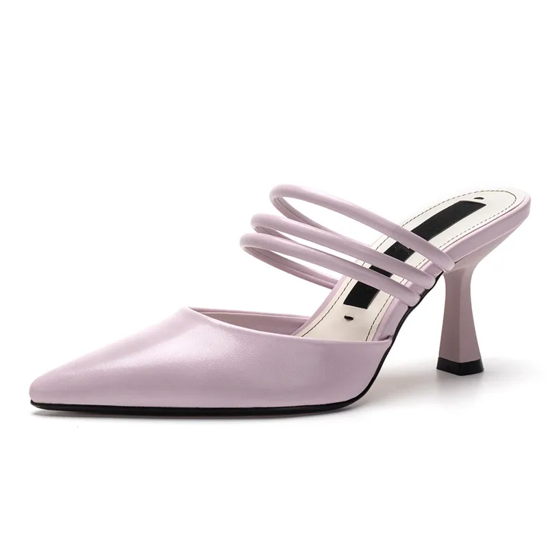 

Female Shoes Slippers Casual Beige Heeled Sandals Cover Toe Shallow Slides 2021 Luxury Black Thin Multicolored Soft High