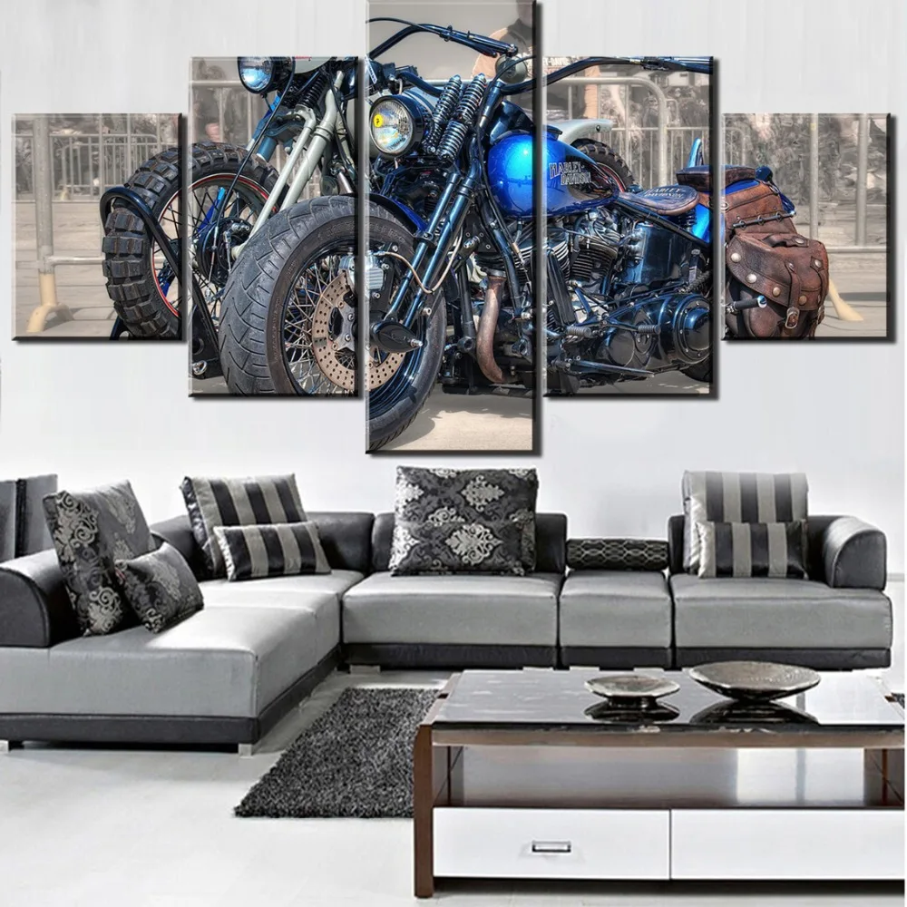 

5 Panel Vintage Motorcycle Modular Posters Wall Art Canvas HD Printed Oil Paintings Pictures For Living Room Modern Home Decor