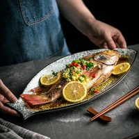 large fish ceramic plate creative japanese fish plate vegetable plate chopped pepper fish head flatplate dumplingplate household