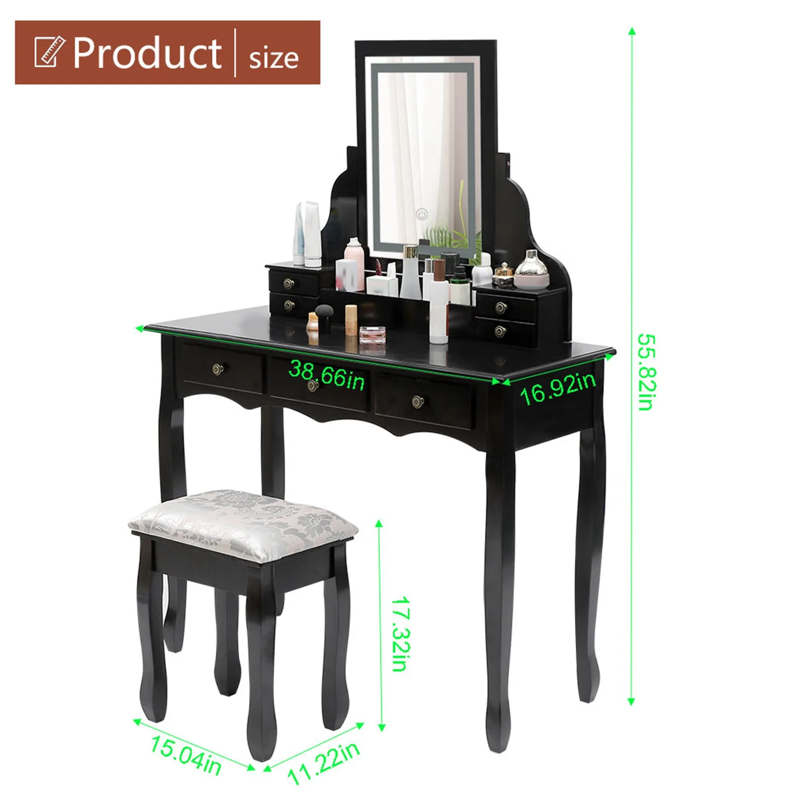 

New Black Vanity Makeup Dressing Table Set With Stool 3 Drawer & Mirror Makeup Desk Bedroom Furniture Dressers Us Shipping#us