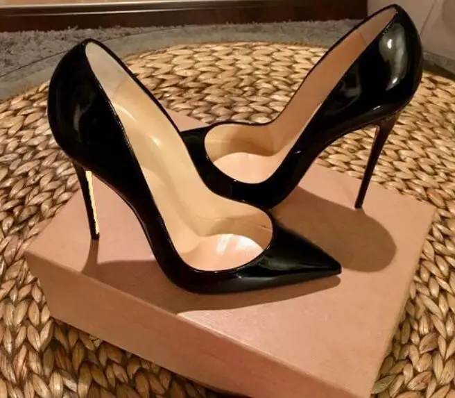 

2021 черный Лакированная кожа 8, 10, 12 см, Обувь на высоких каблуках пикантные женские туфли с острым носком шпильки женские красные туфли-лодоч...