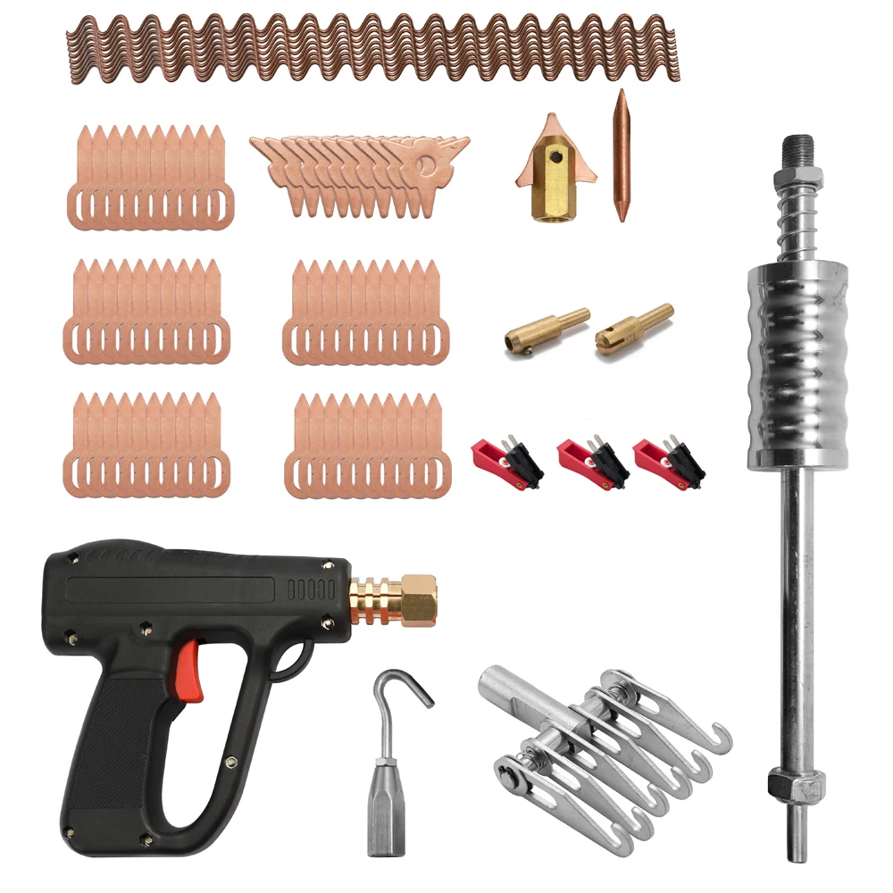 comprar 81 Pçs Kit Extrator Dent Corpo Do Carro Ferramenta De Reparação Eletrodos Solda A Ponto Spotter Máquina Remoção Straightengling Dentes Removedor