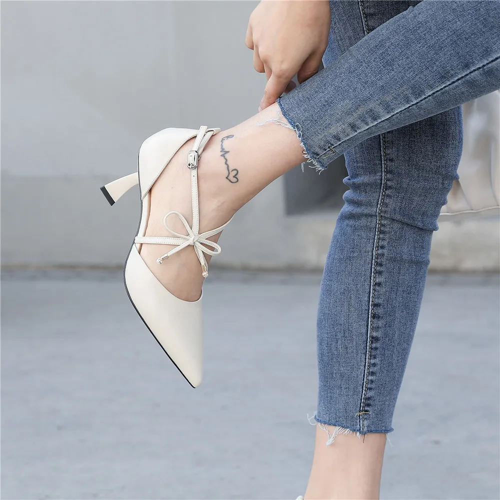 

MILI-MIYA Fashion Pointed Lace Up Women Genuine Leather Pumps Square Toe Dress Party Shoes Solid Color Handmade For Ladies