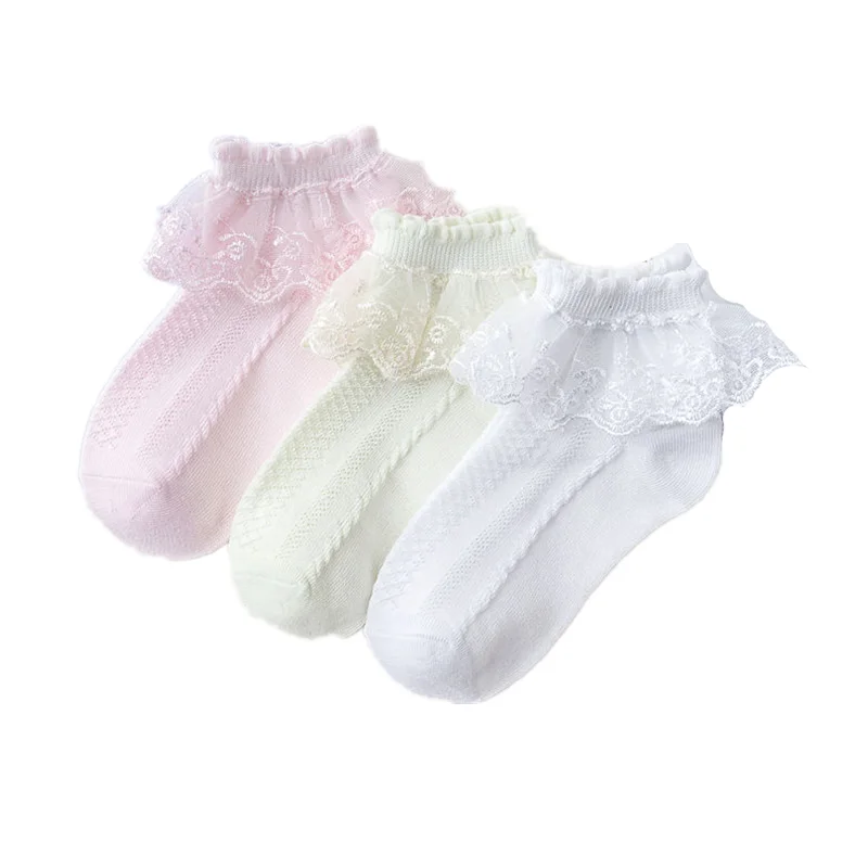 Calcetines de malla de encaje de algod&oacute;n transpirable para ni&ntilde;os, medias cortas de tobillo para ni&ntilde;as peque&ntilde;as, blancas, rosas y amarillas-3