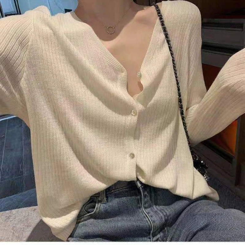 

Spring Newly Patchwork Women Cardigans 2021 Basic v-neck Fashion Slim Ladies Knitted Sweater Long Sleeve thin Buttons Sweater