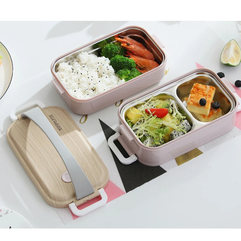 

Stainless Steel 2-layer/Single-layer Compartment Food Container Lunch Box Picnic Food Box Bolsa Termica Material Escolar