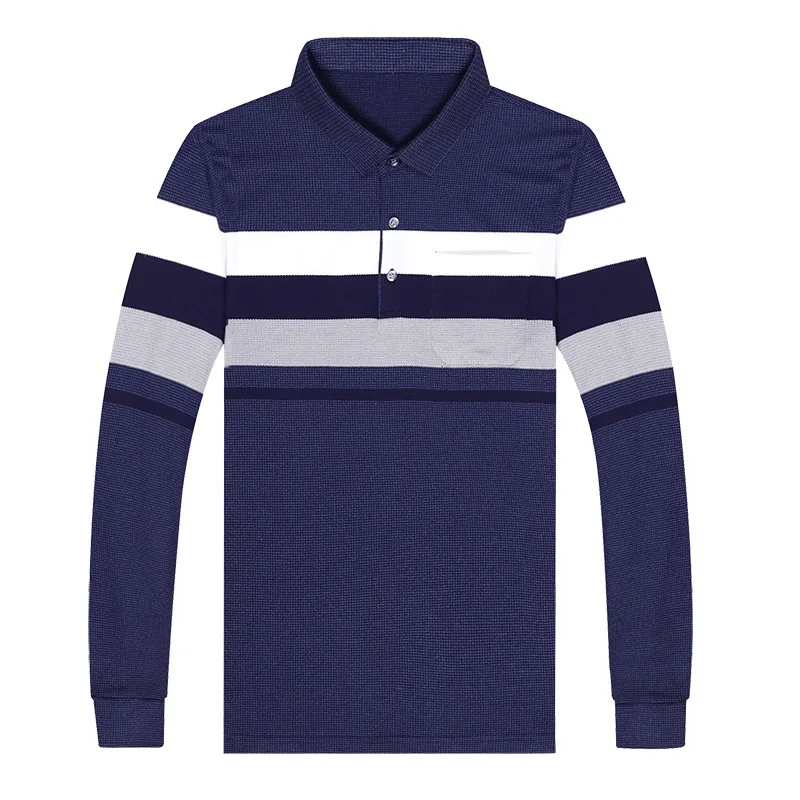 

2021 Spring And Autumn New Men's T-Shirt Fashion Casual Simple Business Trend Striped Lapel Long Sleeve Polo Shirt MCQTa15