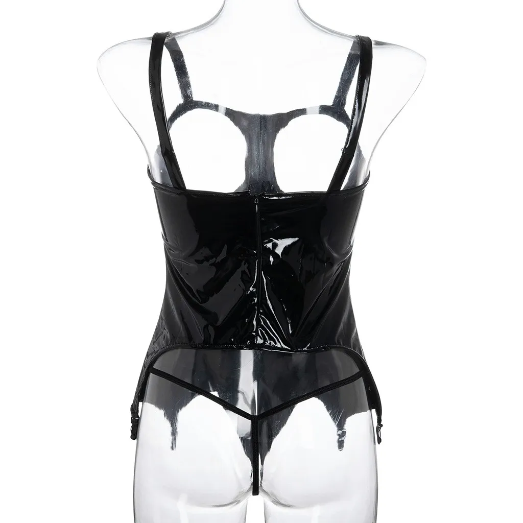 

Plus Size Women Sexy Lingerie Porno Sexy Underwear Erotic Bobydoll Zipper Hollow Teddy Bodysuit Open Bra Lenceria+Thong Leather