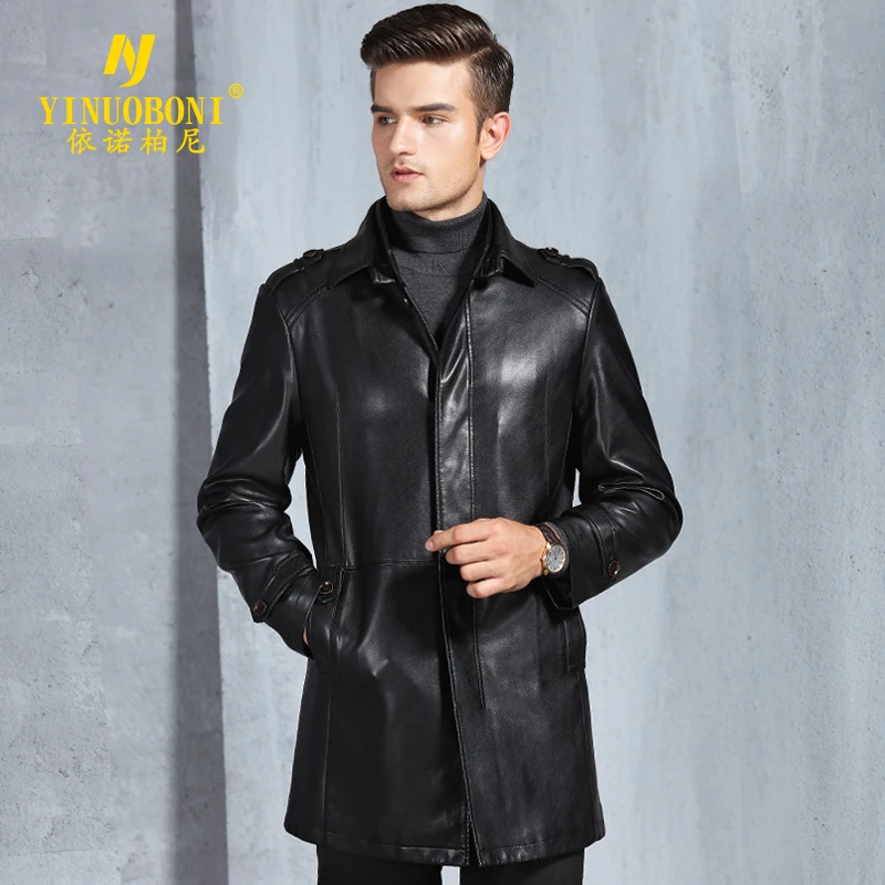 Мужская одежда из натуральной кожи Jacketd с отложным воротником средней длины для