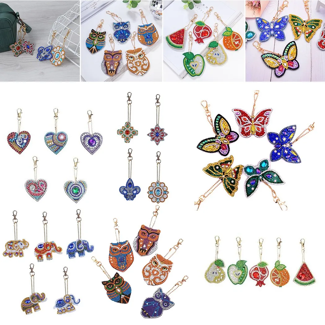 

5D Diamond Painting Key Chain 5D DIY Full Painting Keychain Key Chains Keyring Diamond Art Craft Key Bag Decor 5D Painting Tool