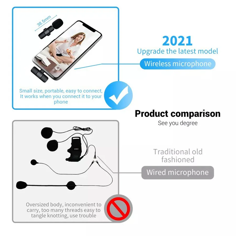 Беспроводной петличный микрофон портативный мини-микрофон для записи видео IPhone