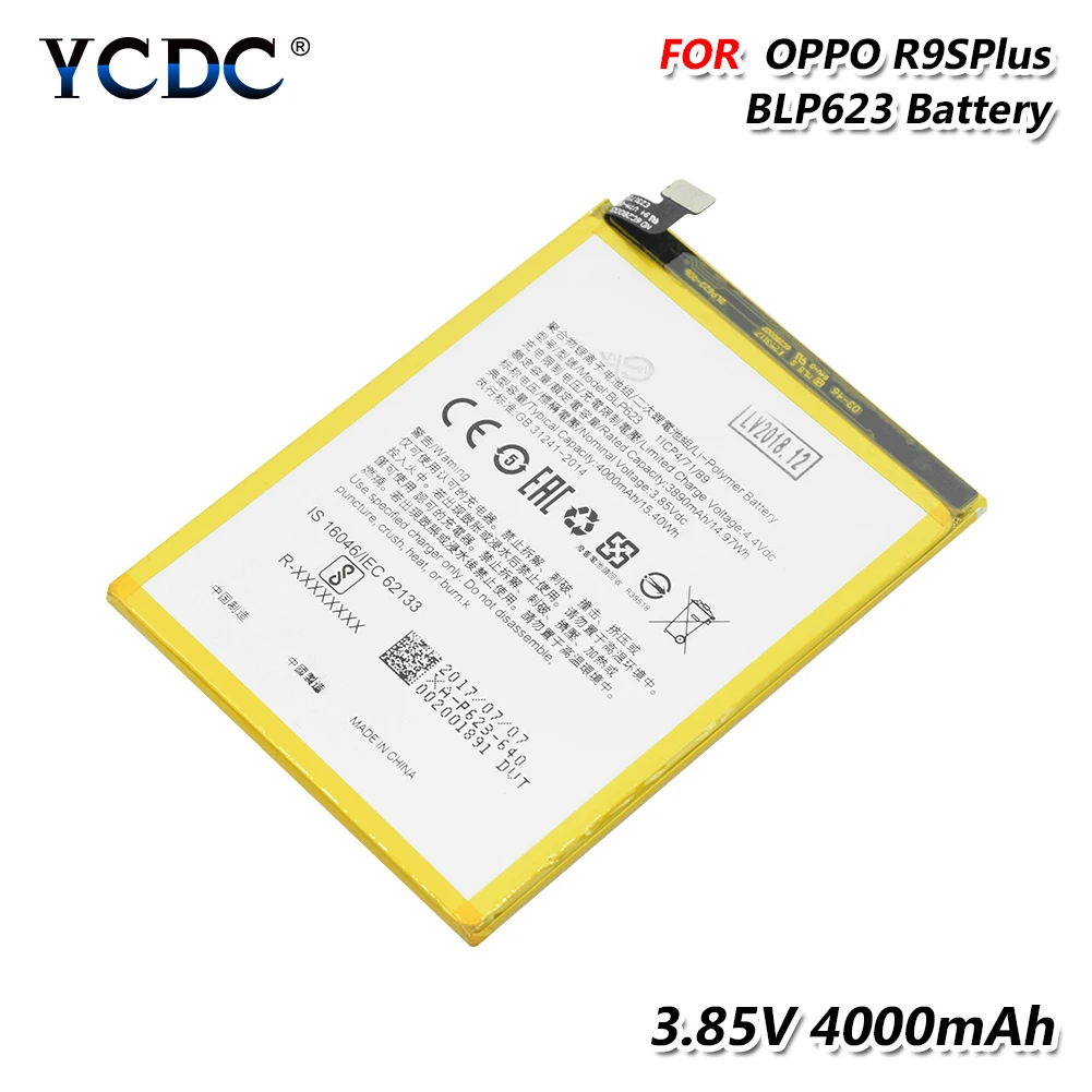 

Литий-ионный аккумулятор BLP623, 3,85 В, 4000 мАч, батарея телефона с гибким кабелем для OPPO R9S Plus(R9S +), литиевые батареи для сотовых телефонов 3,85 В