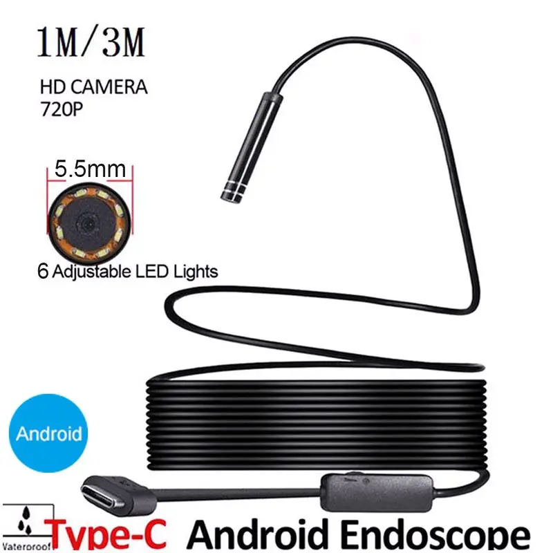 1/3 м 7 мм эндоскопа Камера 2MP 6LED Тип-C эндоскоп запечатывания USB Водонепроницаемый