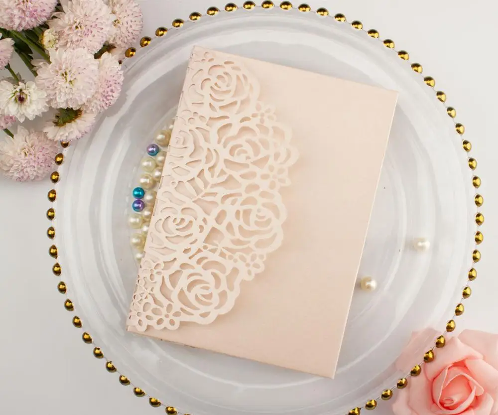 light pink 1 шт, бордовый, темно-синий, розовый, золотой, фиолетовый, Цветочный, трехкратный, лазерная резка, карман для свадебных приглашений, пригласительный конверт - Цвет: light pink