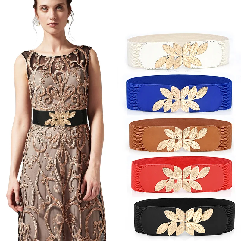 

Elastic Nylon Wide Belt Fashion Leaf Buckle Women Waist Belt Stretch Skinny Dress Coat Ladies Belt Strap Femme Fajas
