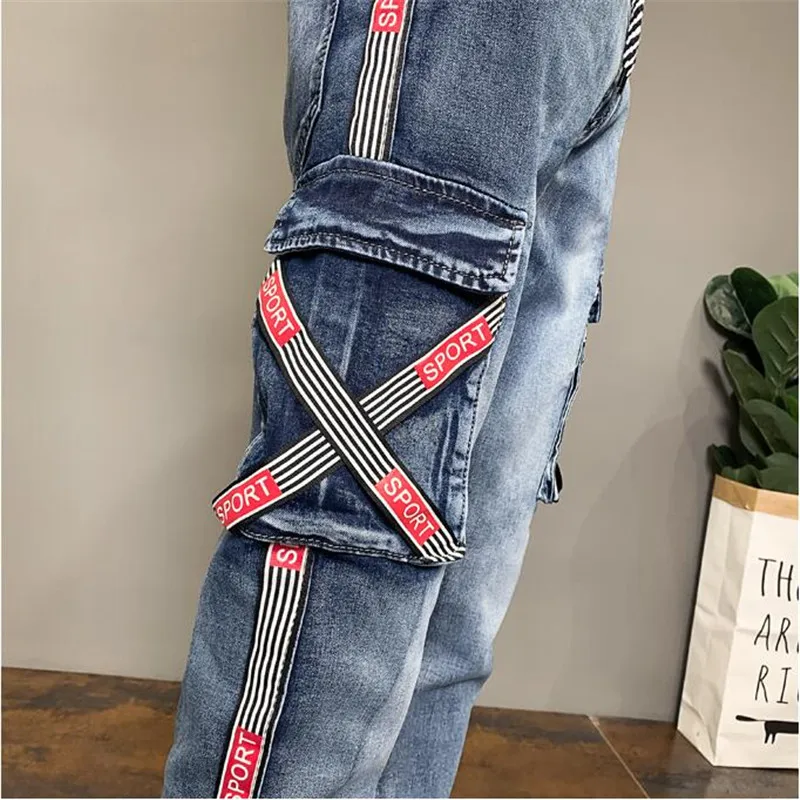 

2020 Autumn Slim Fit Men Jeans Streetwear Men Blue Classic Fashion Webbing Casual Overalls Men Cowboy Pant High Quality Trousers
