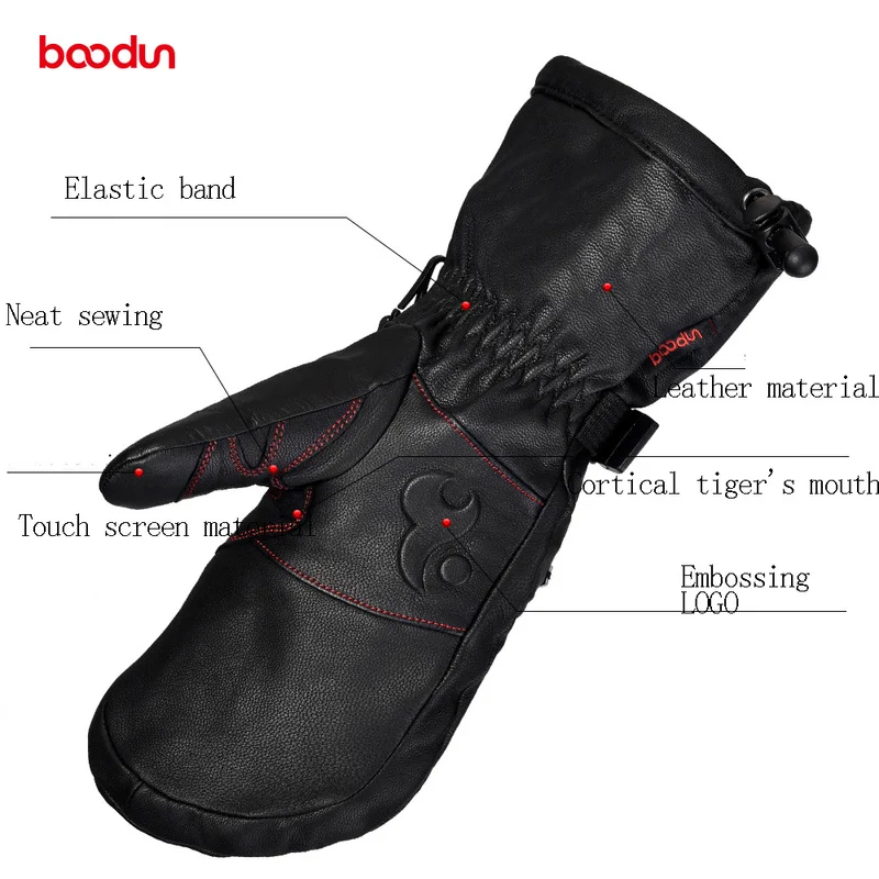 Men Women Genuine Leather Ski Gloves with Portable Pocket Touch Screen Waterproof Warm Outdoor Sports Snowboard Skiing | Спорт и