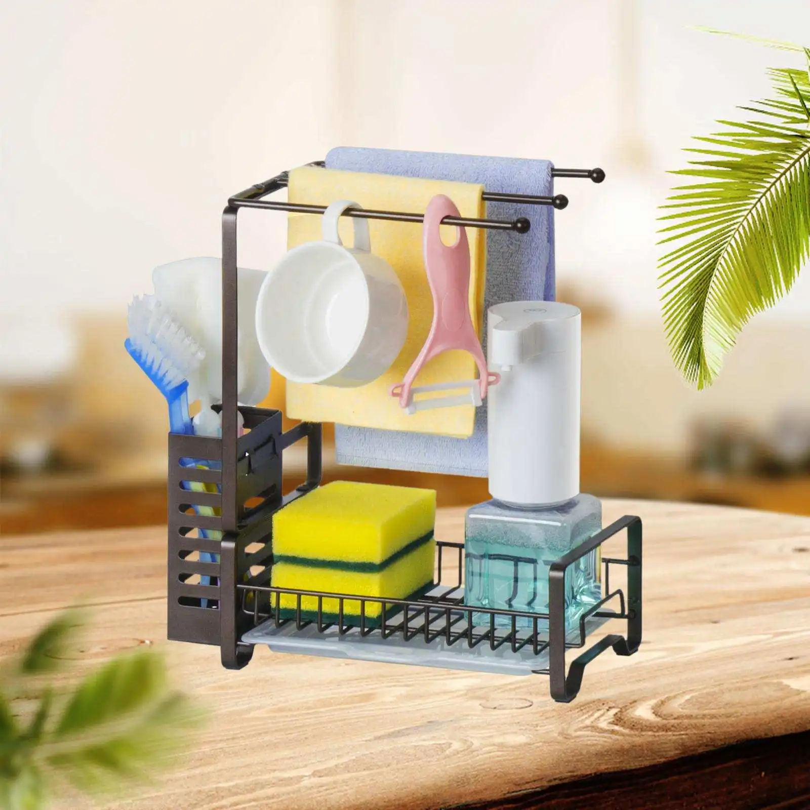 

Durable Kitchen Sink Caddy Removable Drain Tray Free Standing for Dish Rags