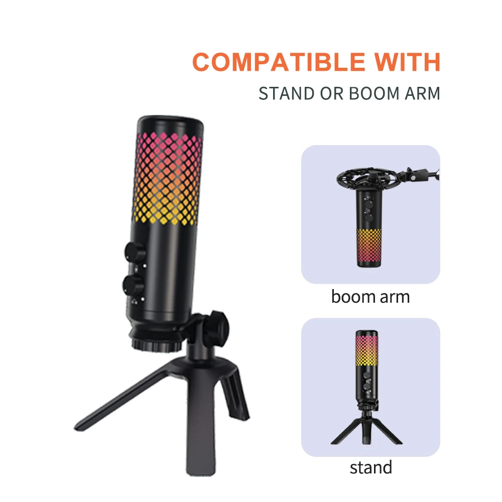 usb condenser gaming microphone with rgb light headphone jack shock mount led mic for pc ps4 laptop recording streaming youtube free global shipping