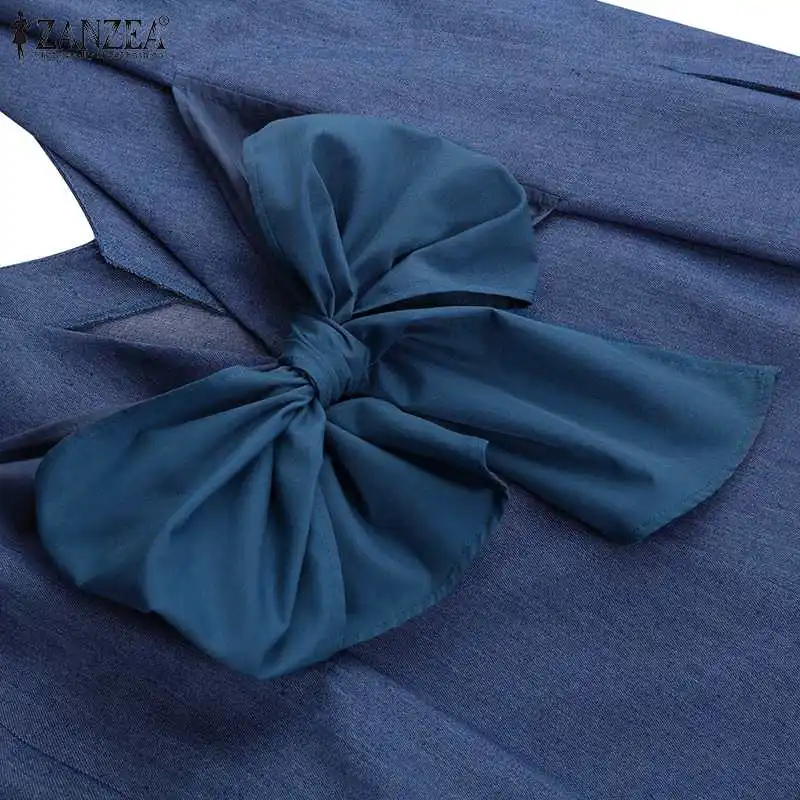 

Denim Blue Overalls Women ZANZEA 2021 Summer Butterfly Jumpsuit Casual Solid Loose Romper Ladies Wide Leg Playsuit