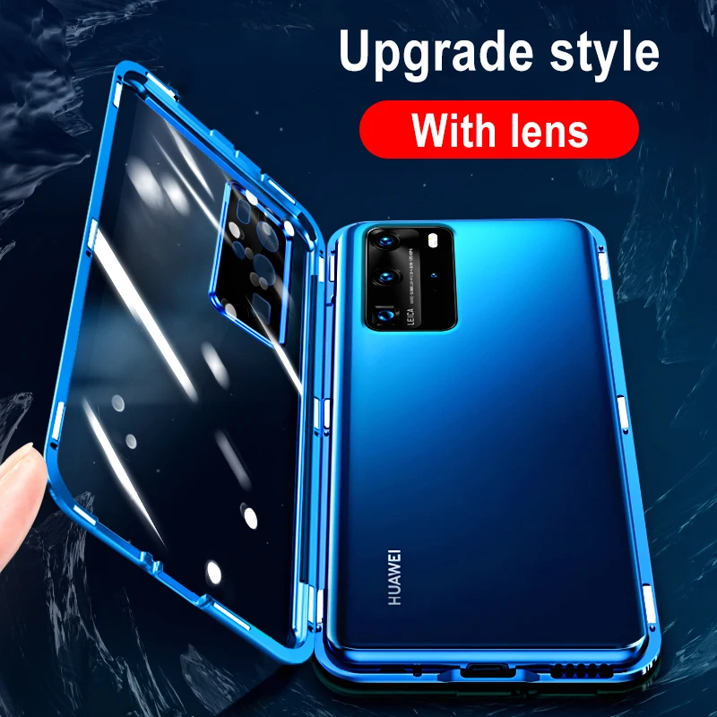 

Metal Magnetic Adsorption Cover For Huawei Honor 50 P30 P40 P50 Pro Mate 30 40 High-end Double-sided Glass Case Lens Protection