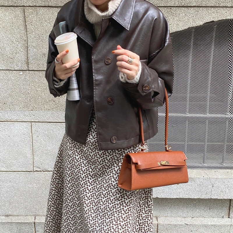 

Korean Loose Biker Fashion Long Sleeve Casual Retro PU Leather Coat 2021 Women Jacket Handsome Motorcycle Tops