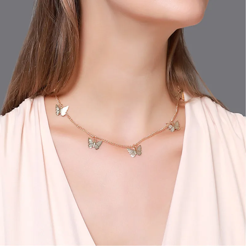 

Bohemian Cute Butterfly Choker Necklace For Women Gold Silver Color Clavicle Chain 2020 Fashion Female Chocker Jewelry
