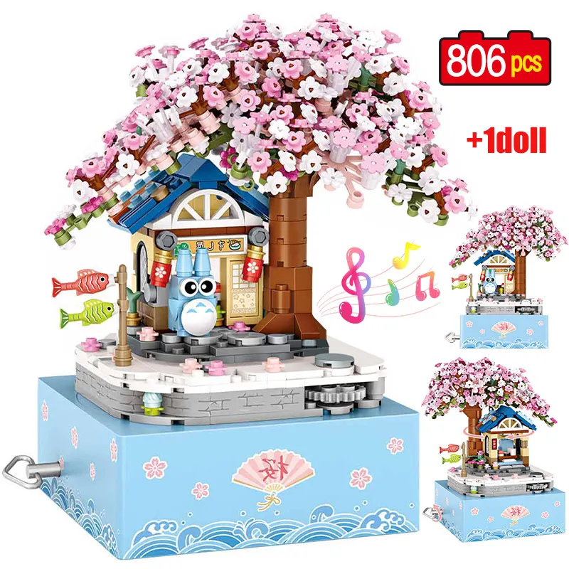 

806pcs Friends City Flower Tree House Rotating Music Box Building Blocks DIY Mini Bricks Educational Toys For Girl Gift