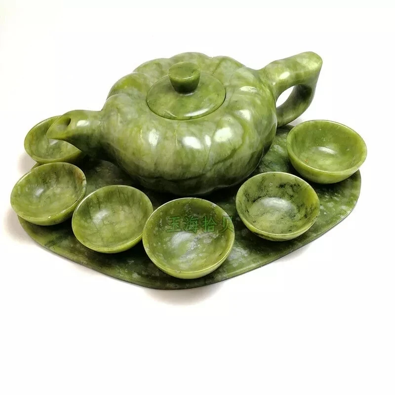 

Traditional China Tea cup and teapot set,Natural jade carving jade teapot and tea cup A set handmade Chinese